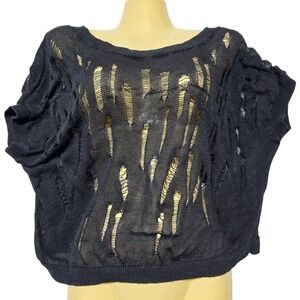 Vince Black Distressed Knit Dolman Sleeve Sweater Top Womens M